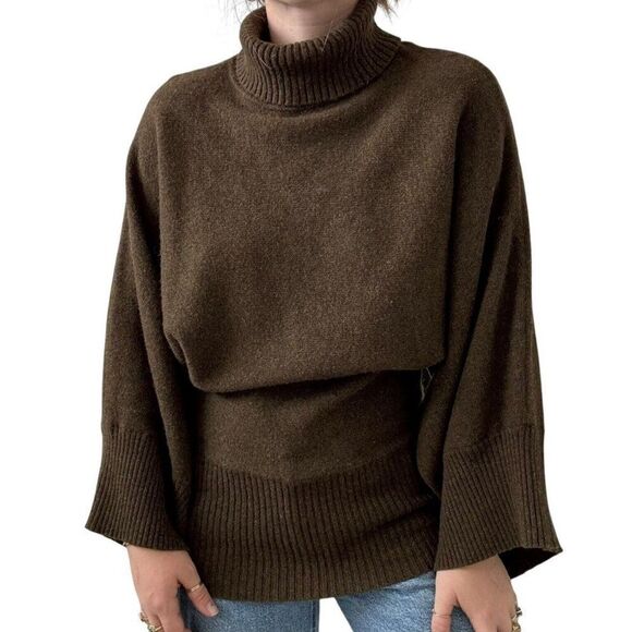 Vintage Y2K Womens Olive Green Lambswool Blend Bat Wing Minimalist Sweater Sz M - Picture 5 of 6